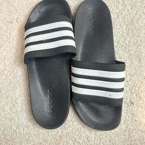Adidas Black and White Striped Slides